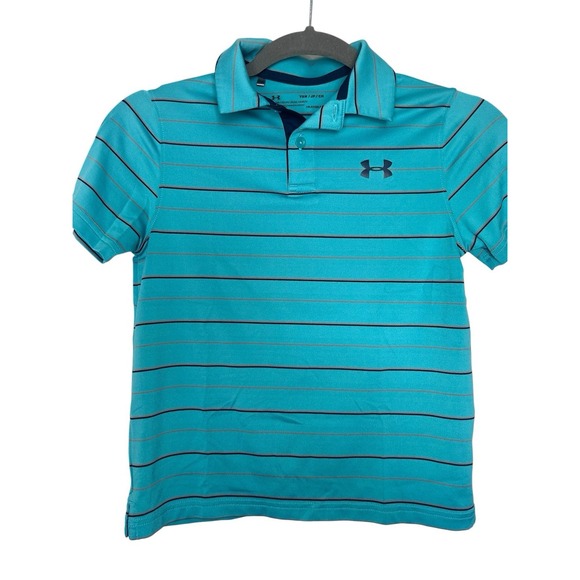 Under Armour Other - Youth Small Under Armour Teal Striped Heatgear Shortsleeve Golf Polo